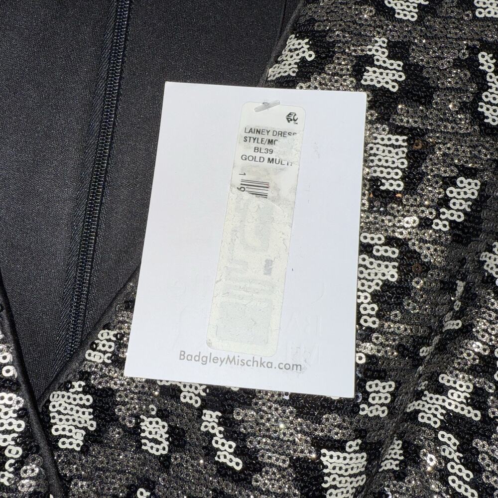 Belle Badgley Mischka Women’s Lainey Dress Leopard Sequin Gold Black Size 4 NWT - Picture 5 of 6